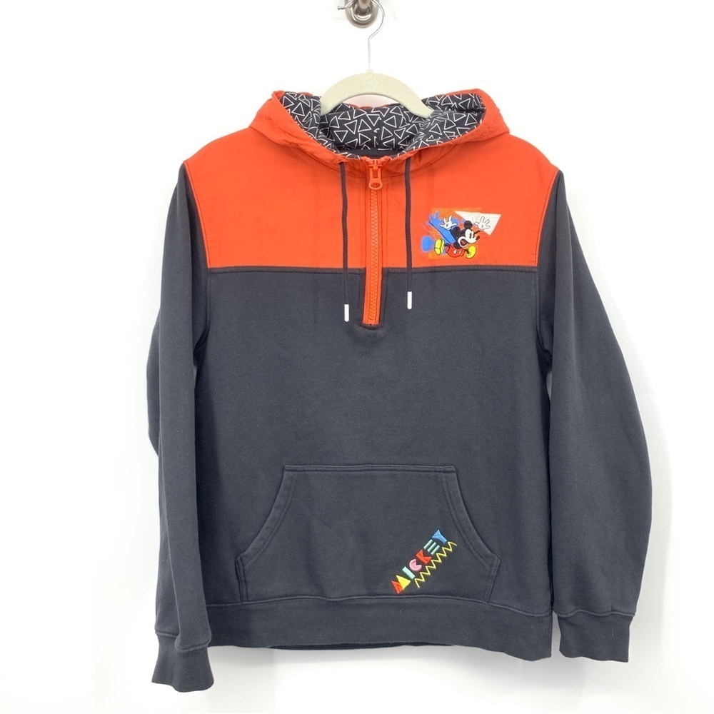 Disney Parks Authentic Women Small Hoodie 1/4 Zip Sweatshirt Black Mickey Retro